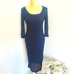 💕 Blue Knit Long Sleeves MIDI Dress SZ S